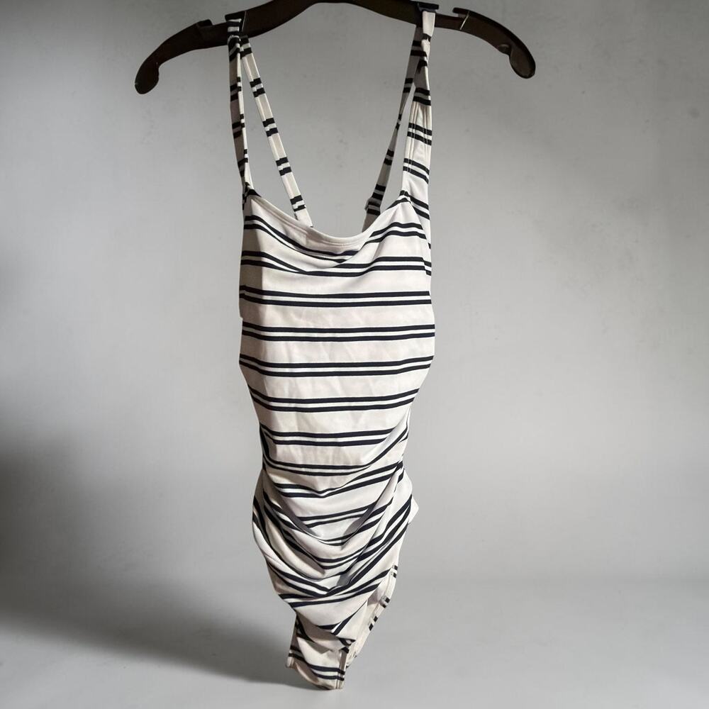Nautica Swim NWT White Navy Stripe One Piece Swimsuit Large